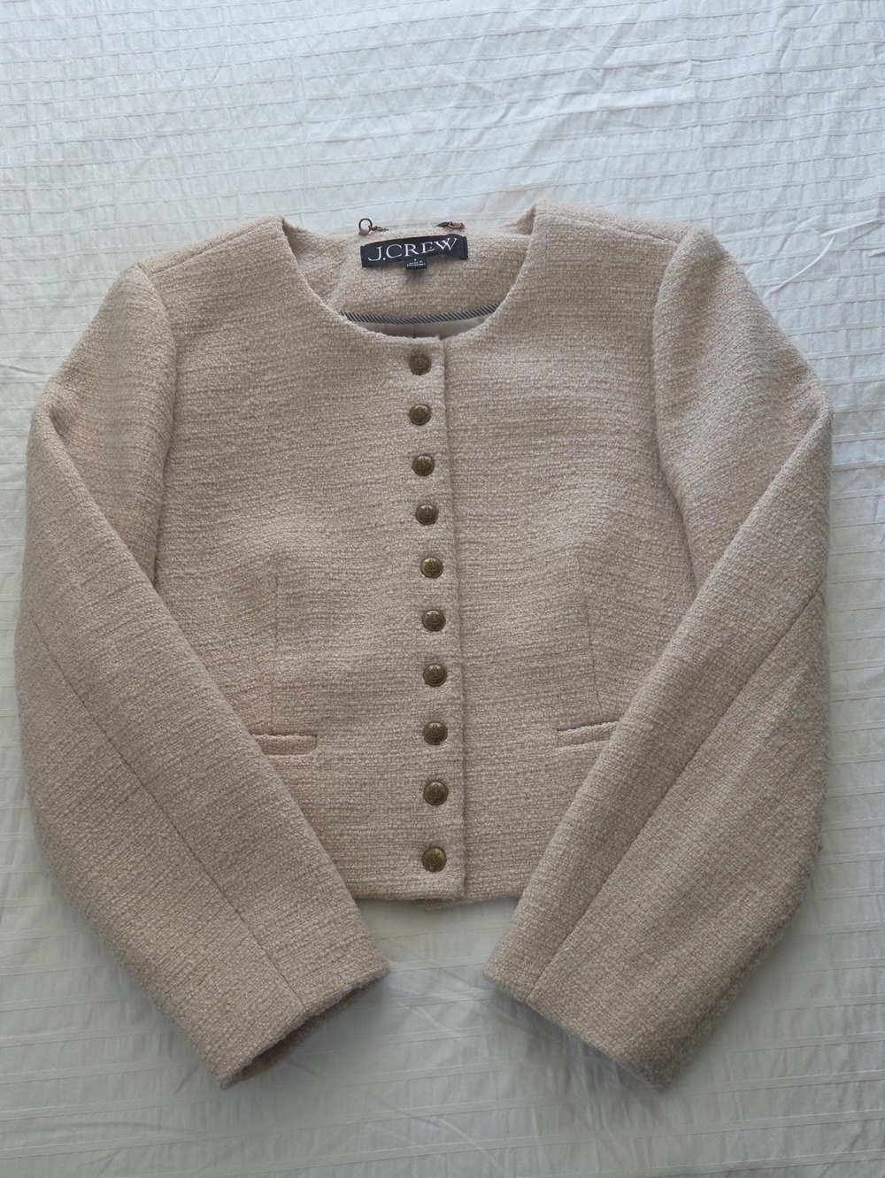 J.Crew Beige Tweed Round-Neck Button Jacket